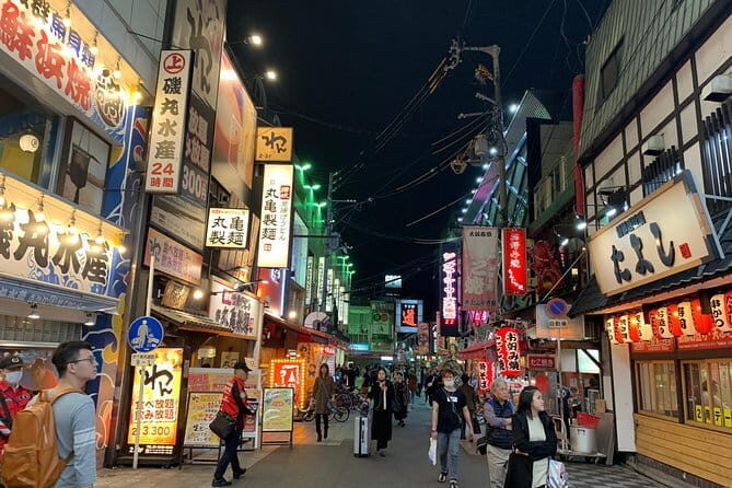 Osaka: Private Food Tour & Bar Hopping in Namba - Ura Namba backstreets: small shrines and crowd control